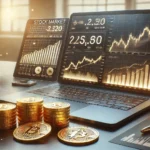 Sztuka zarządzania kapitałem – Nowoczesne stanowisko inwestora z laptopem, złotem i Bitcoinem, podkreślające kluczowe aktywa dla świadomego inwestowania.